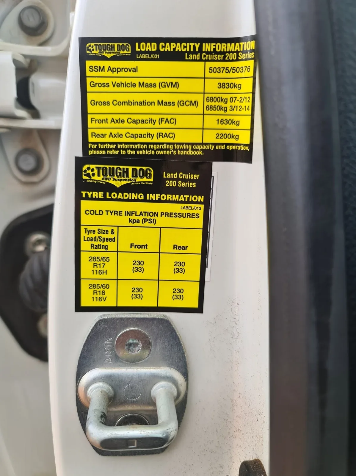 200 Series GVM compliance load capacity label